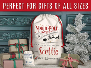 North Pole Express Delivery Sack, Custom North Pole Express Delivery Santa Bag from Santa Bag from North Pole Express Delivery Present Bag