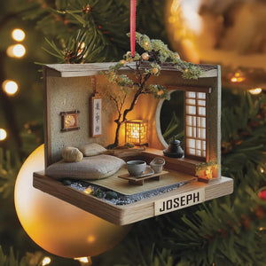 Zen Tea Room Ornament 2025, Japanese Minimalist Miniature, Personalized Christmas Gift For Relaxation Lover
