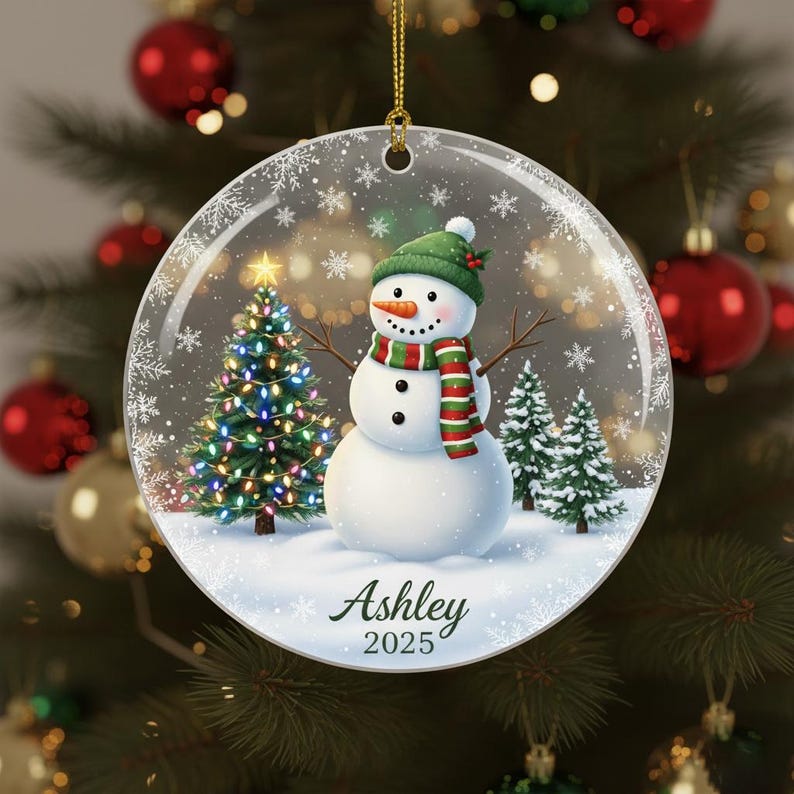 Personalized Snowman Ornament, Custom Name Acrylic Ornament 2025, Holiday Tree Decoration, Christmas Gift for Family, Winter Keepsake