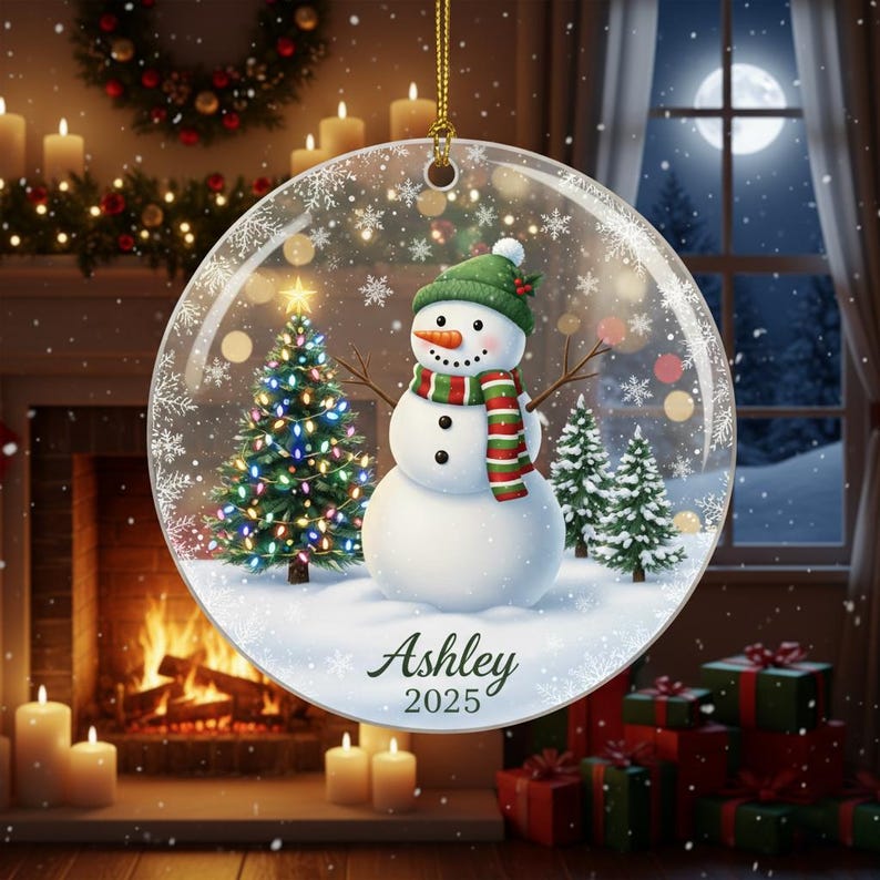 Personalized Snowman Ornament, Custom Name Acrylic Ornament 2025, Holiday Tree Decoration, Christmas Gift for Family, Winter Keepsake