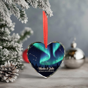 Personalized Northern Lights Glass Ornament - Custom Couple Heart Keepsake