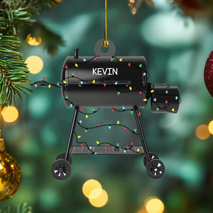 Custom Smoker BBQ Acrylic Ornament, Bbq Christmas Lights Flat Ornament, Camping Bbq Grill Ornament, Bbq Smoker Gift, Grilling Party Gift