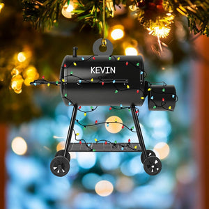 Custom Smoker BBQ Acrylic Ornament, Bbq Christmas Lights Flat Ornament, Camping Bbq Grill Ornament, Bbq Smoker Gift, Grilling Party Gift