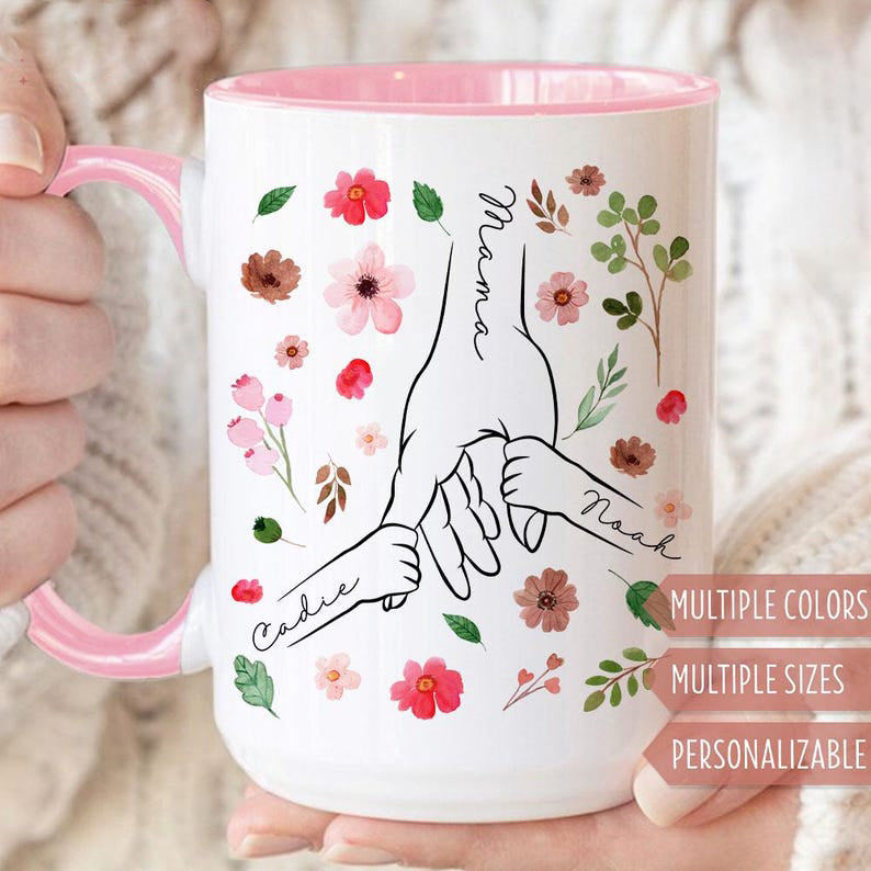 Custom Mom Mug, Personalized Holding Mom Hands Mug, Mom Mug with Kids' Names, Custom Gift for Mama