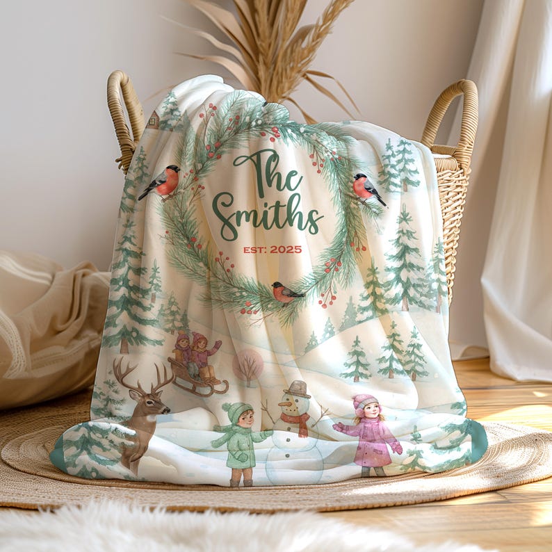 Personalized Winter Wonderland Fleece Blanket Family Christmas Gift