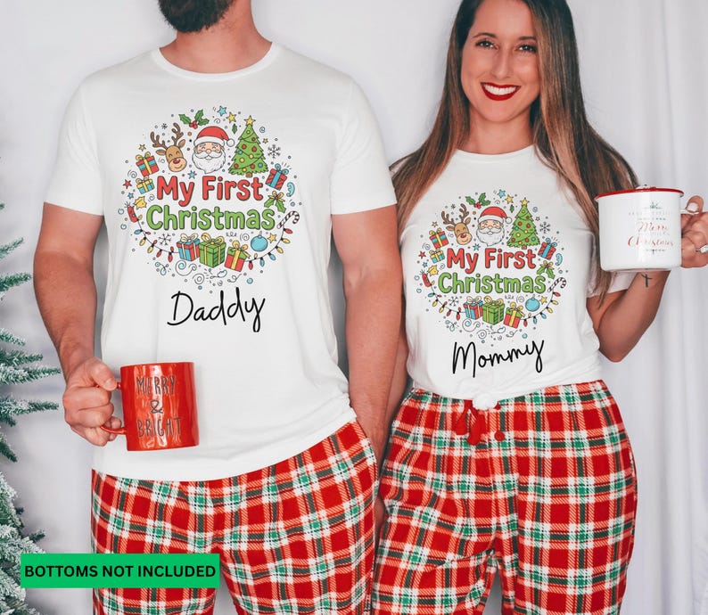 First Christmas Shirt, Personalized Baby First Christmas T-shirt, Mom and Dad First Christmas Shirts, Custom Christmas Family