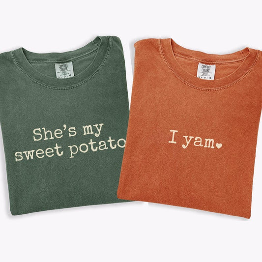 Thanksgiving Couples Shirt: She's My Sweet Potato I Yam Matching Husband Wife Shirt