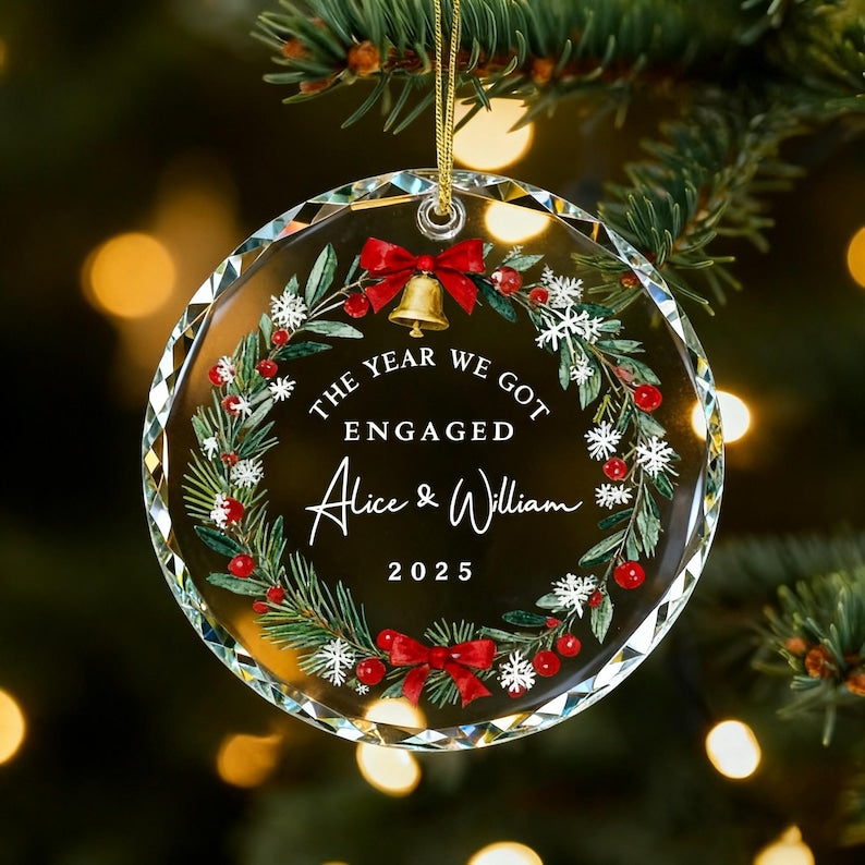 Personalized Engagement Ornament 2025, The Year We Got Engaged Christmas Ornament, Custom Couple Name Keepsake Gift