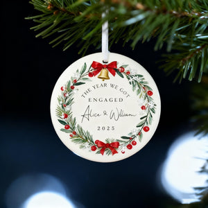 Personalized Engagement Ceramic Ornament 2025, The Year We Got Engaged Christmas Ornament, Custom Couple Name Keepsake Gift