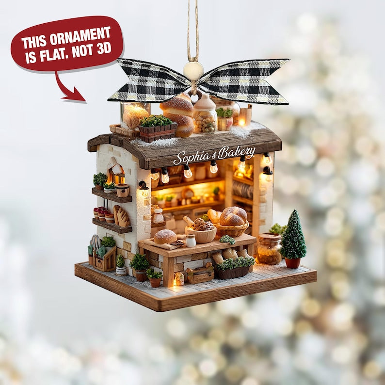 Custom Rustic Bakery Stall 2D Ornament, Personalized Bread Shop Christmas Tree Keepsake, Gift For Pastry Chef Christmas 2025 Ornament