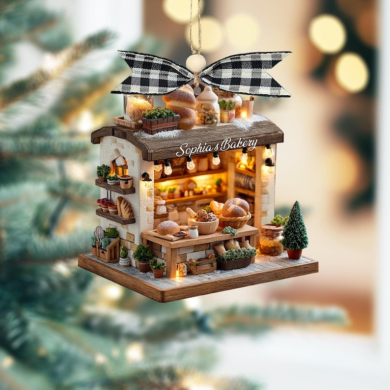 Custom Rustic Bakery Stall 2D Ornament, Personalized Bread Shop Christmas Tree Keepsake, Gift For Pastry Chef Christmas 2025 Ornament