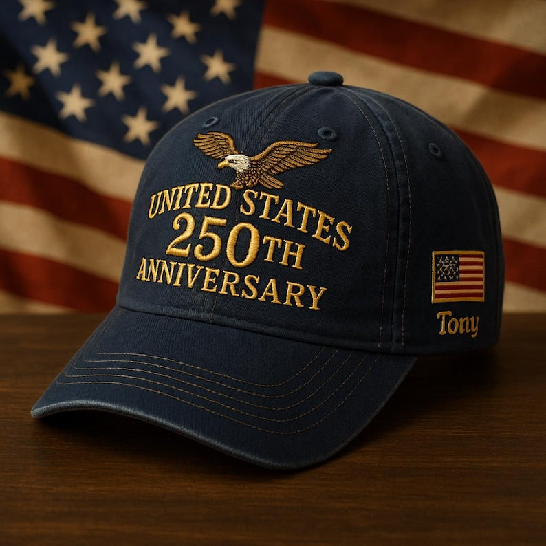 United States 250th Anniversary Embroidered Hat with Eagle and USA Flag, Patriotic Baseball Cap Gift for Men and Women