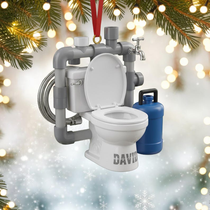 Custom Plumber Toilet Christmas Ornament, Tree Hanging Decor, Flat 2D Acrylic, Personalized Plumber Gift for Him Holiday Keepsake 2025