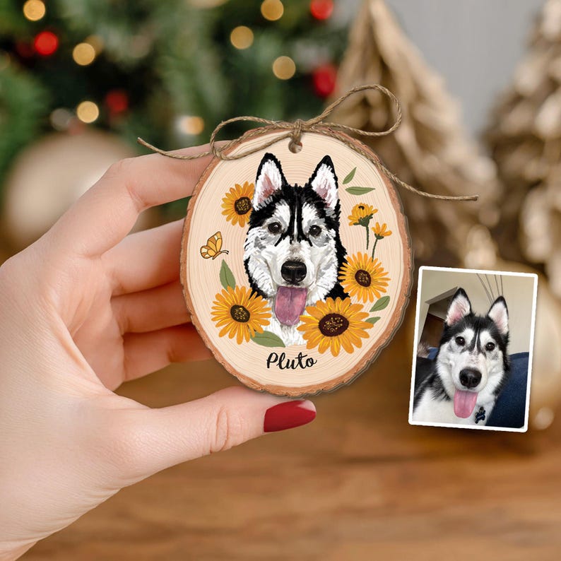 Custom Pet Portrait From Photo Ornament, Pet Christmas Ornament, Pet Memorial Gift, Dog Lover Gift, Dog Mom Gift, Christmas Tree Decor