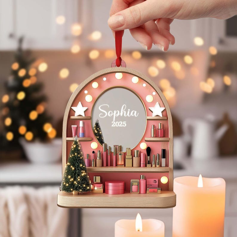 Custom Cosmetics Ornament Christmas Decor, Makeup Artist Custom Acrylic/Wood Ornament Cosmetics Gift For Girls, Esthetician Artist Christmas Gift