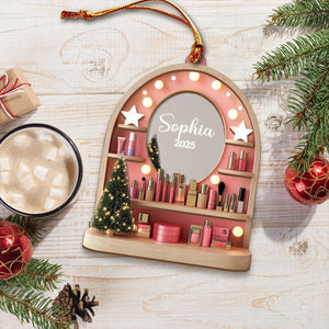 Custom Cosmetics Ornament Christmas Decor, Makeup Artist Custom Acrylic/Wood Ornament Cosmetics Gift For Girls, Esthetician Artist Christmas Gift
