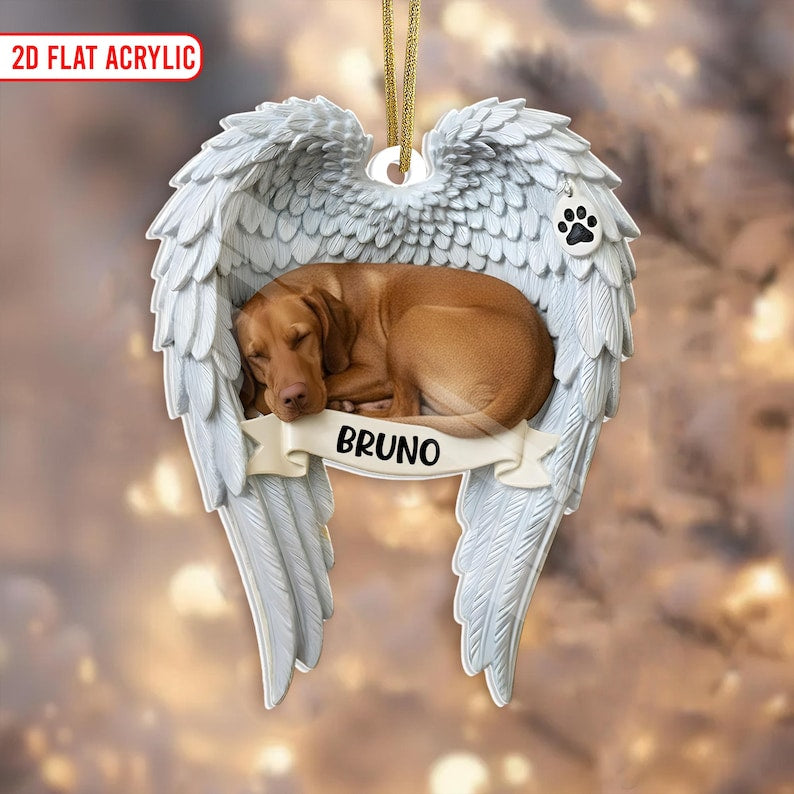 Custom Vizsla Loss Ornament, Vizsla Memorial Gifts, Dog Mom Christmas Gift, Pet Loss Christmas Ornament, Memory Ornament with Angel Wings