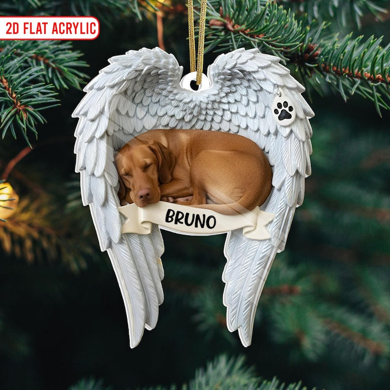 Custom Vizsla Loss Ornament, Vizsla Memorial Gifts, Dog Mom Christmas Gift, Pet Loss Christmas Ornament, Memory Ornament with Angel Wings