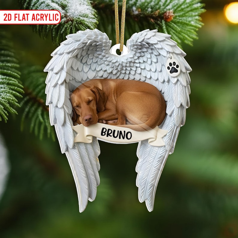 Custom Vizsla Loss Ornament, Vizsla Memorial Gifts, Dog Mom Christmas Gift, Pet Loss Christmas Ornament, Memory Ornament with Angel Wings