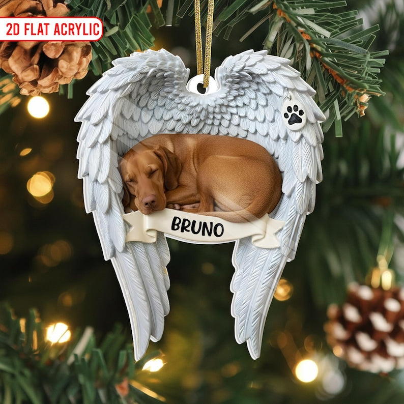 Custom Vizsla Loss Ornament, Vizsla Memorial Gifts, Dog Mom Christmas Gift, Pet Loss Christmas Ornament, Memory Ornament with Angel Wings