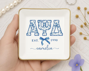 Custom Chinoiserie Greek Sorority Trinket Dish: Sorority Initiation Gift, Coquette Girls Sorority Gifts