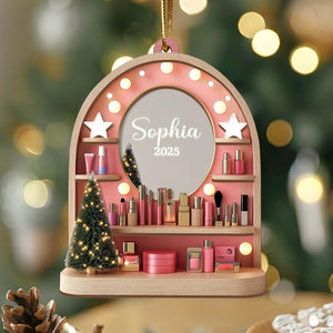 Custom Cosmetics Ornament Christmas Decor, Makeup Artist Custom Acrylic/Wood Ornament Cosmetics Gift For Girls, Esthetician Artist Christmas Gift