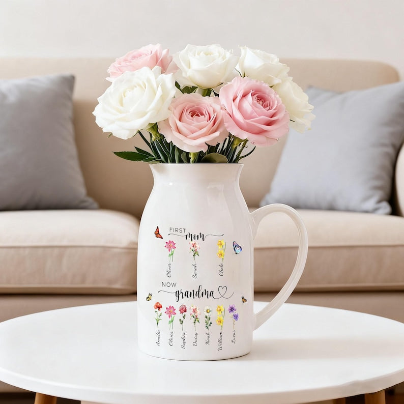 Unique Gifts for Grandma, First Mom Now Grandma Flower Vase, Birthday Gift, Mothers Day Gifts, Unique Gift For Mother/Nana/Nanny/Grandma