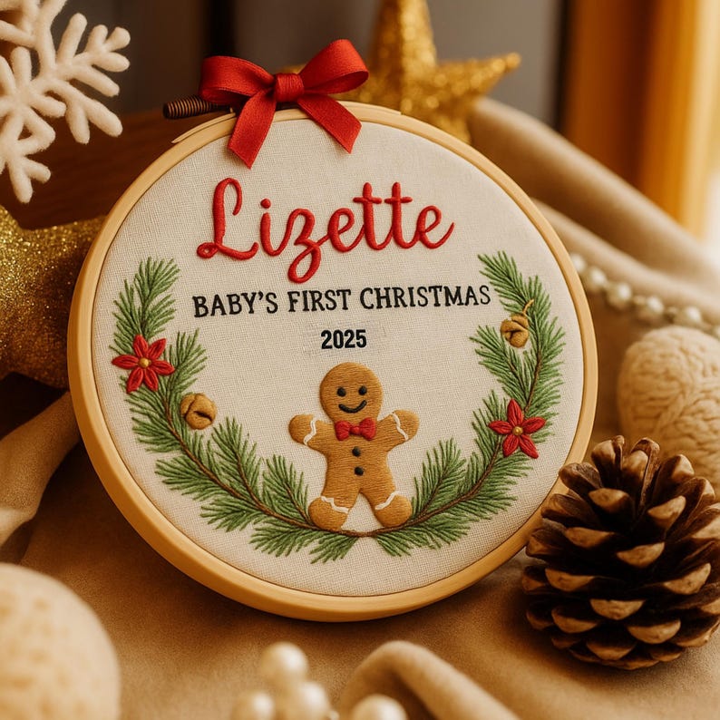 Baby s First Christmas Embroidery Hoop Ornament, Personalized Embroidered Keepsake, Custom Name Hoop, Newborn Christmas Gift, Baby Ornament