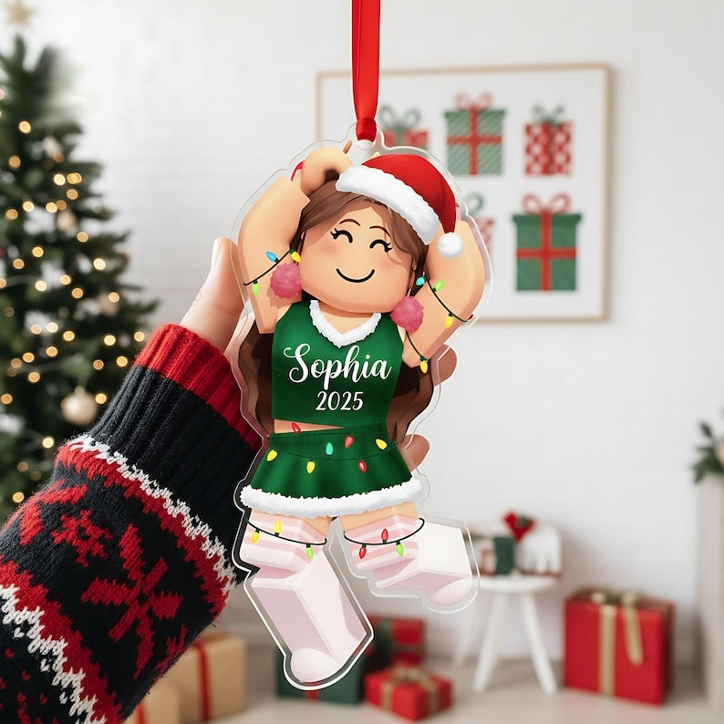 Custom Gamer Girl Acrylic Ornament: Personalized Roblox Christmas Keepsake