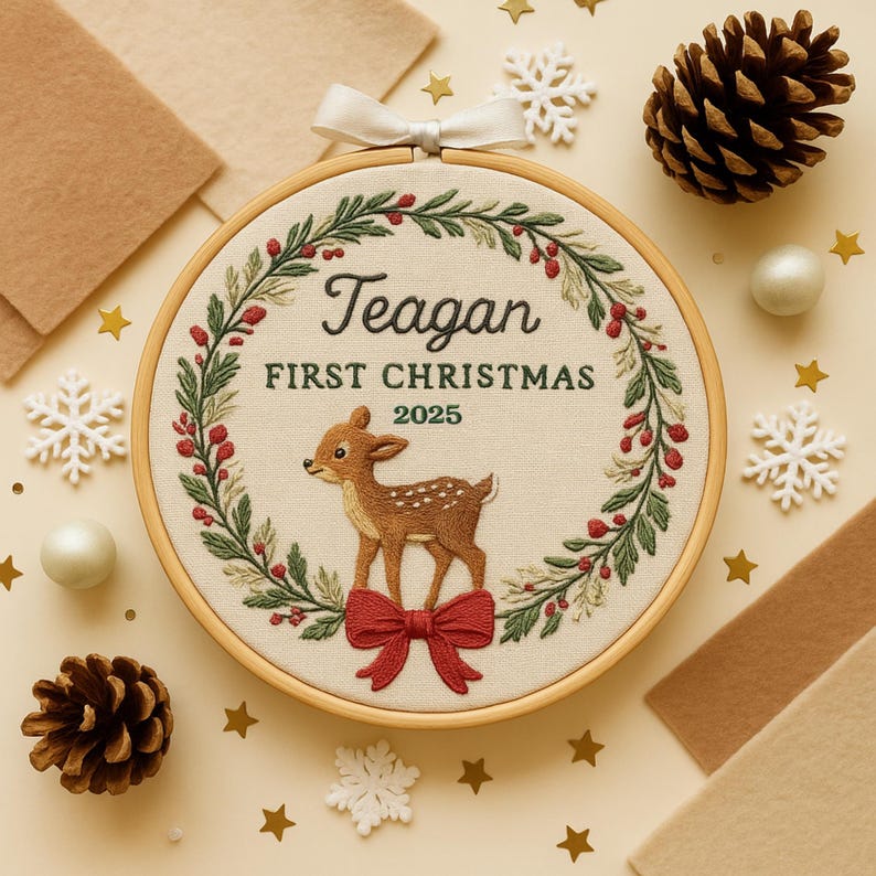 Baby s First Christmas Embroidery Hoop Ornament, Personalized Embroidered Keepsake, Custom Name Hoop, Newborn Christmas Gift, Baby Ornament