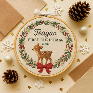 Baby s First Christmas Embroidery Hoop Ornament, Personalized Embroidered Keepsake, Custom Name Hoop, Newborn Christmas Gift, Baby Ornament