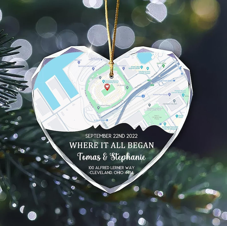 Personalized Map For Couples Ornament, Custom First Date Glass Ornament, Where It All Began
