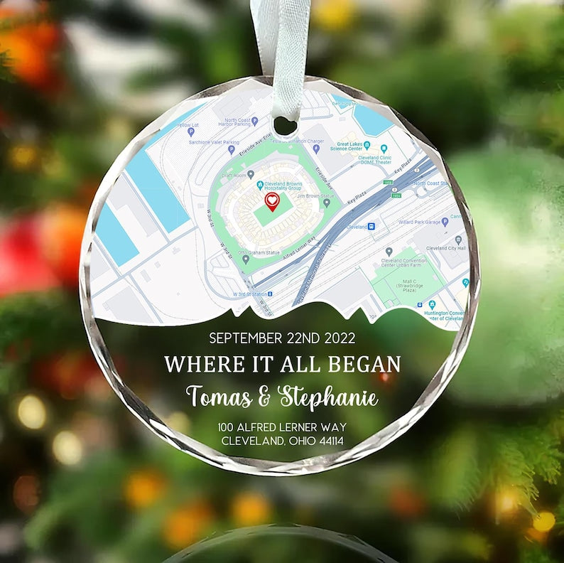Personalized Map For Couples Ornament, Custom First Date Glass Ornament, Where It All Began