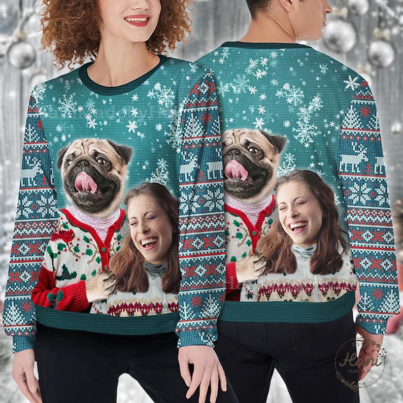 Custom Pet Ugly Sweater, Personalized Multiple Pets Face, Funny Knit Sweater for Dog Lovers, Gift for Pet Owners