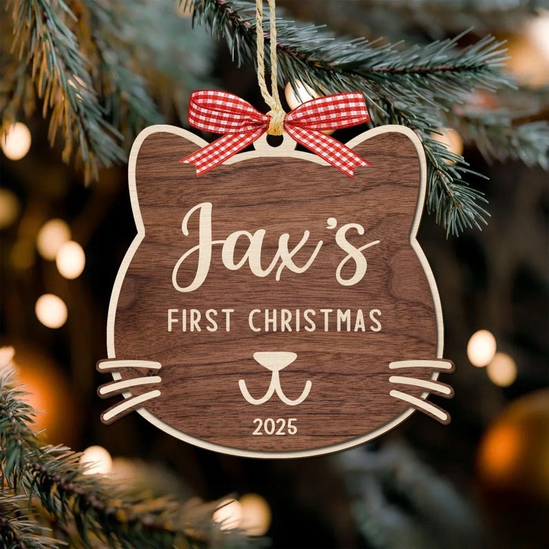 Personalized Cat Christmas Ornament: Custom Pet Keepsake for Cat Lovers, Wooden Cat Ornament