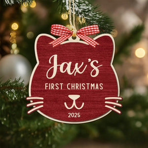 Personalized Cat Christmas Ornament: Custom Pet Keepsake for Cat Lovers, Wooden Cat Ornament