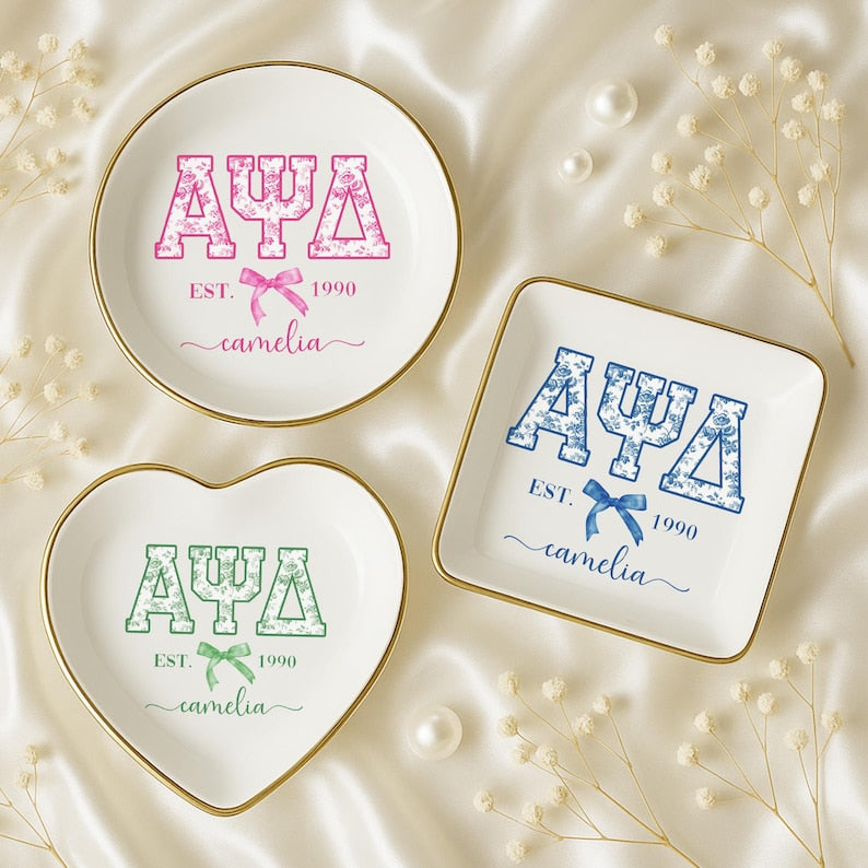 Custom Chinoiserie Greek Sorority Trinket Dish: Sorority Initiation Gift, Coquette Girls Sorority Gifts