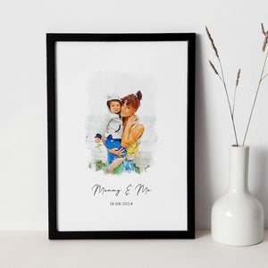 Personalised Mother's Day Portrait: Custom Watercolour From Photo Print