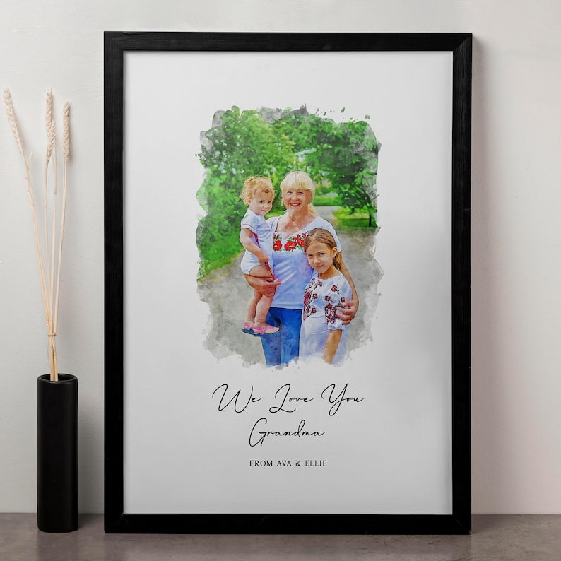 Personalised Mother's Day Portrait: Custom Watercolour From Photo Print