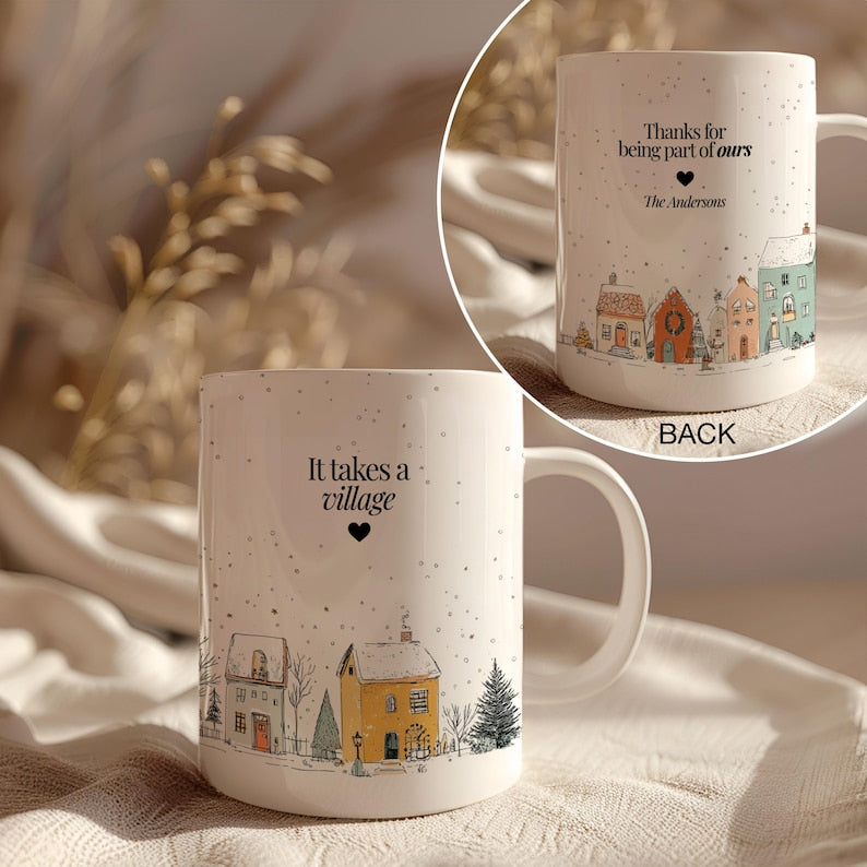 It Takes a Village Mug Personalized Teacher Gift Christmas Mug Nanny Gift Coffee Cup Custom Thank You Gift for Teacher Volunteer Gift Coach