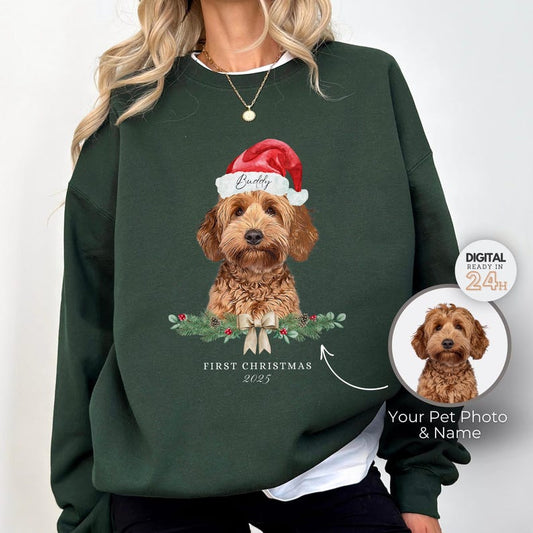 Custom Pet Christmas Portrait Sweatshirt: Personalized Dog/Cat Photo Gift