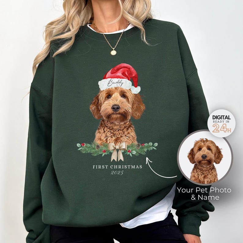 Custom Pet Christmas Portrait Sweatshirt: Personalized Dog/Cat Photo Gift