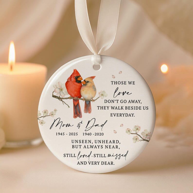 Cardinal Memorial Ornament,Custom Cardinal Christmas Ornament,Red Cardinal Ornament,Sympathy Gift Loss of Father Mother,Remembrance Ornament