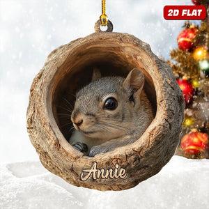 Personalized Name Woodland Squirrel Ornament, 2d Flat Rustic Animal Christmas Home Decor, Forest Wildlife Gift, Nature Rustic Tree Hanging