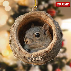 Personalized Name Woodland Squirrel Ornament, 2d Flat Rustic Animal Christmas Home Decor, Forest Wildlife Gift, Nature Rustic Tree Hanging