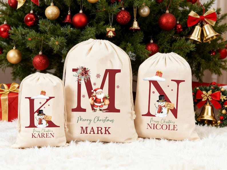 Personalized Santa Sack, Large Christmas Sack, Personalized Christmas Toy Sack with Name Initial, Christmas Gift Bag, First Christmas Gift