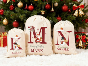 Personalized Santa Sack, Large Christmas Sack, Personalized Christmas Toy Sack with Name Initial, Christmas Gift Bag, First Christmas Gift