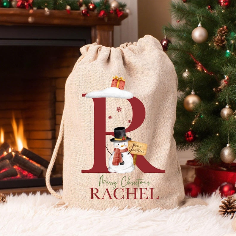 Personalized Santa Sack, Large Christmas Sack, Personalized Christmas Toy Sack with Name Initial, Christmas Gift Bag, First Christmas Gift
