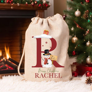 Personalized Santa Sack, Large Christmas Sack, Personalized Christmas Toy Sack with Name Initial, Christmas Gift Bag, First Christmas Gift