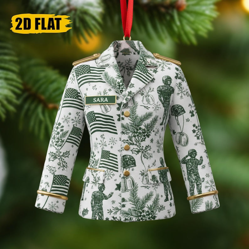 Personalized Female Military Ornament 2025, Custom Name Acrylic Uniform Xmas Tree Gift, Patriotic Christmas Decor for Women Veterans
